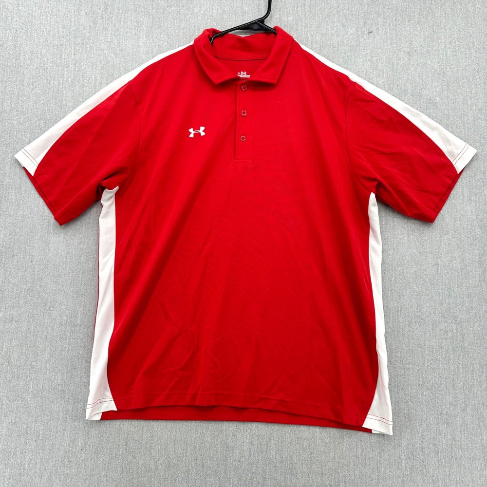 Under Armour Polo Shirt Men's XL Red White Performance Golf Short Sleeve